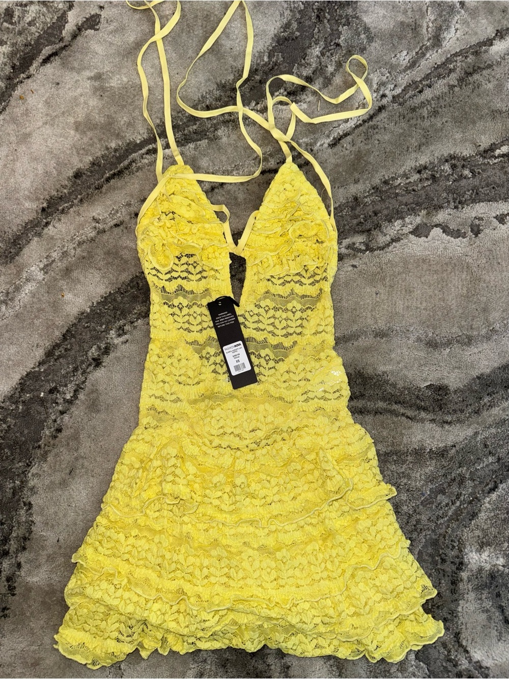 Fashion Nova WSN108 Lace Mini Romper in Yellow Size XS NWT